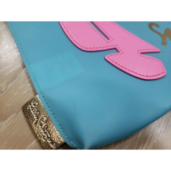 "Sea Salt Sun" Lilly Pulirzer Wristlet Zip Pouch Beach Rubber Leather Blue - Picture 7 of 12